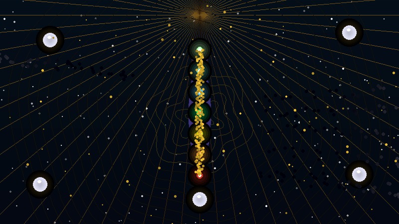 Mystische Chakra-Heilung — sieben leuchtende Chakren entlang einer meditierenden Silhouette, goldene Energie fließt durch den feinstofflichen Körper, kosmische Kristallkugeln strahlen heilendes Licht