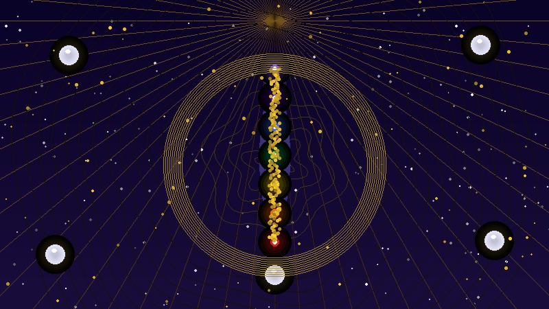 Goldener energetischer Schutzschild mit Chakren und heiliger Geometrie